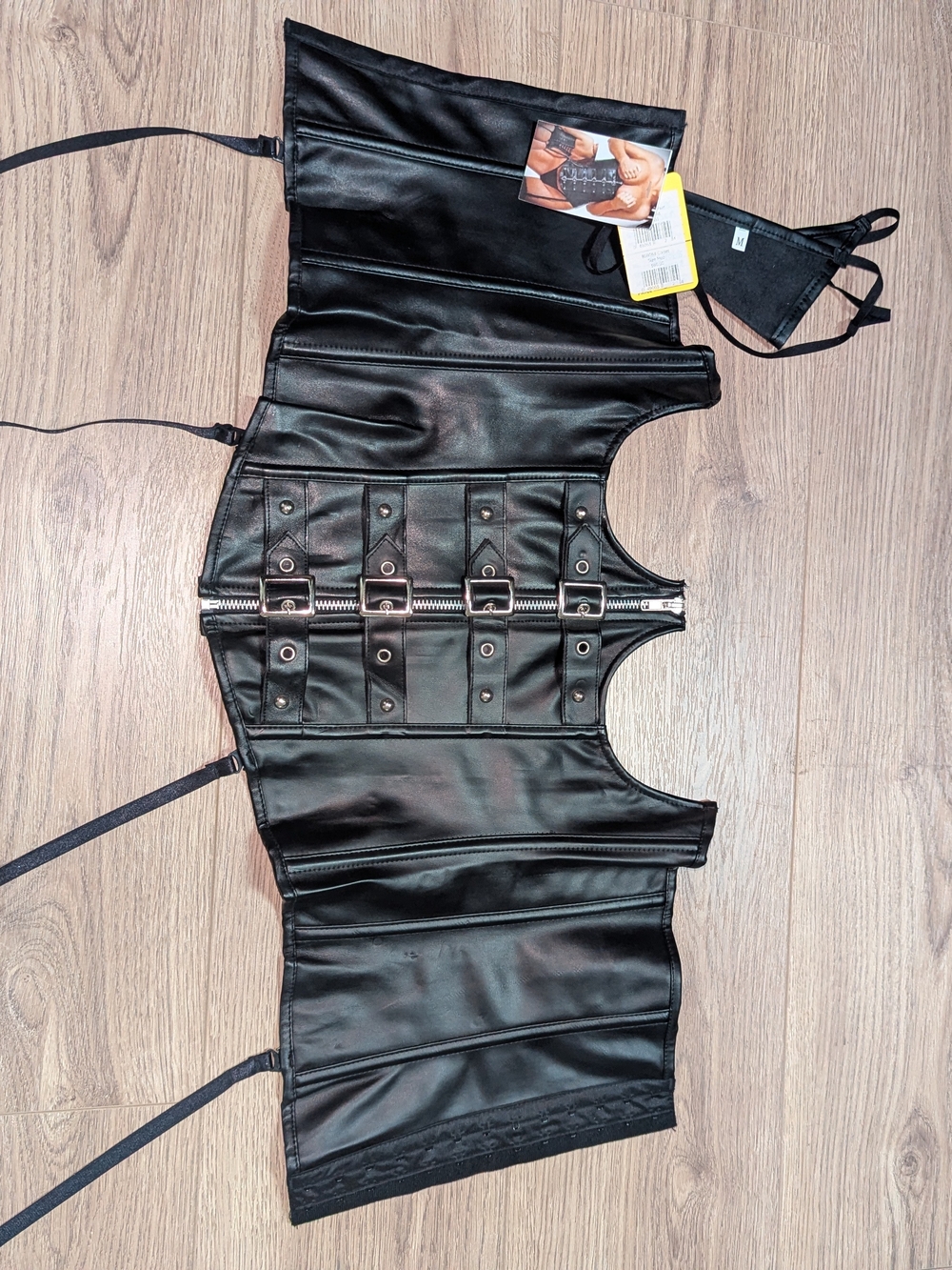 Black Faux Leather Buckle Corset Jacket